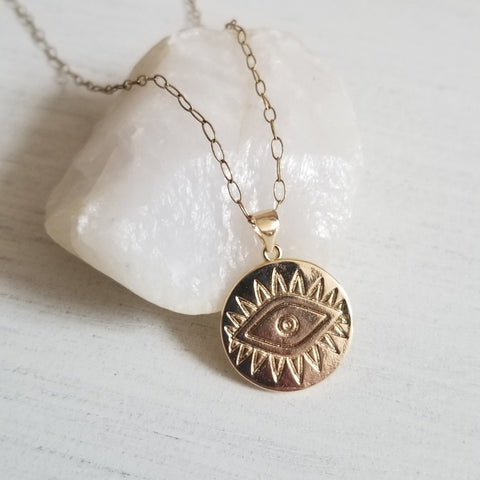Gold Evil Eye Pendant Necklace for women