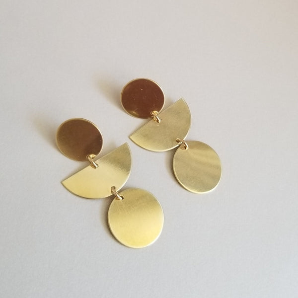 Gold Brass Dangle Earrings, Geometric Statement Earrings