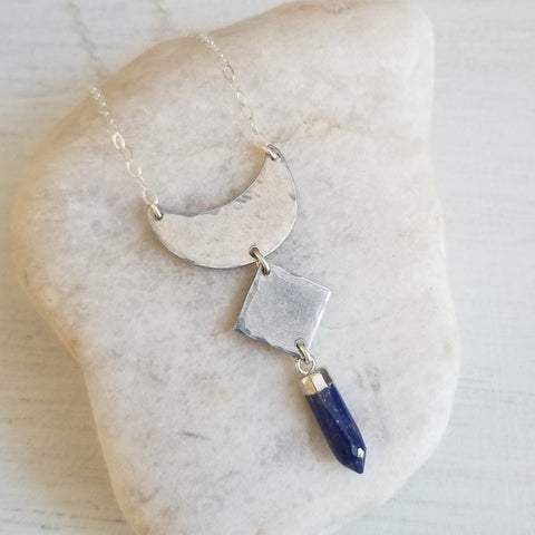 Long Pendant Necklace, Lapis Lazuli Pendant