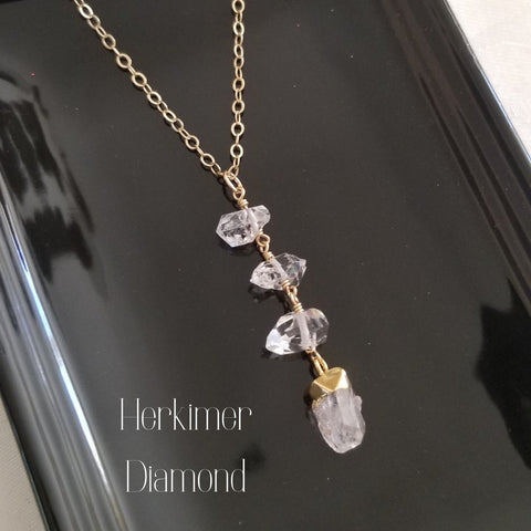 Herkimer Diamond Pendant Necklace, Gold Y Necklace