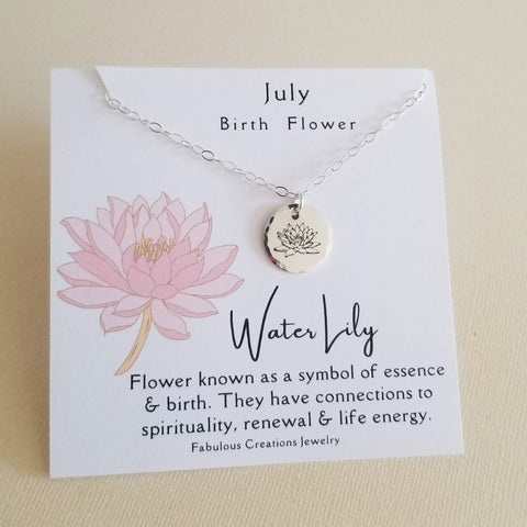 July Birth Flower Necklace, Water Lily Charm Necklace