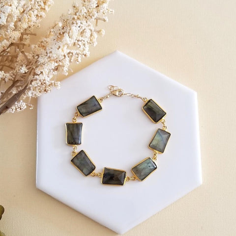 Gold Labradorite Bracelet, Chunky Gemstone Bracelet
