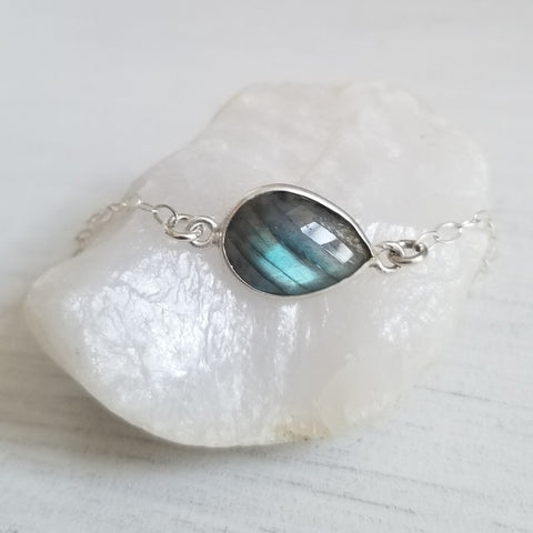 Sterling Silver Labradorite Bracelet, Dainty Gemstone Bracelet