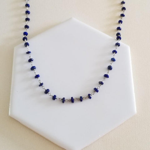 Handmade Beaded Lapis Lazuli Necklace, Rosary Chain Necklace