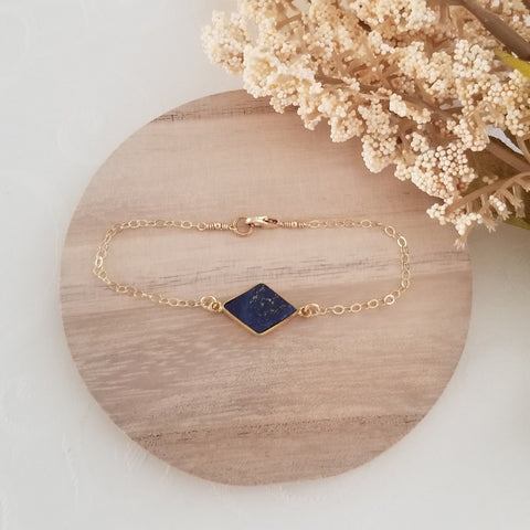 Dainty Gold Lapis Lazuli Bracelet, Skinny Gold Bracelet for Women