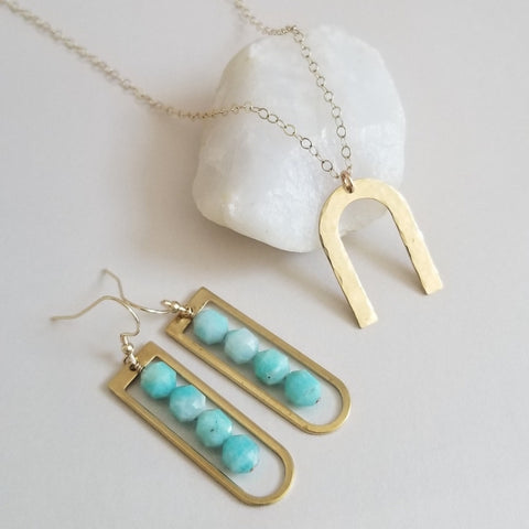 Gold Arch Necklace, Boho Rainbow Necklace