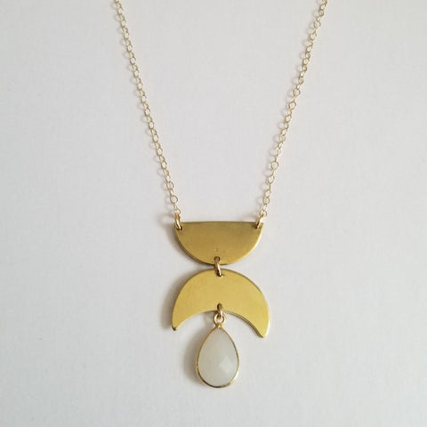 Boho Stone Necklace, Moonstone Pendant, Gold Statement Necklace