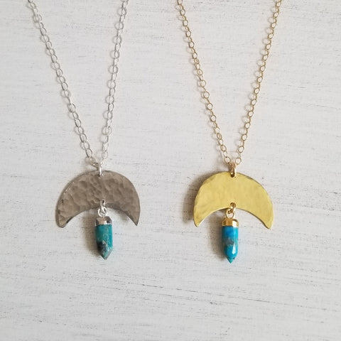 Handcrafted Moon and Turquoise Pendant Necklaces, Jewelry Gift for Women