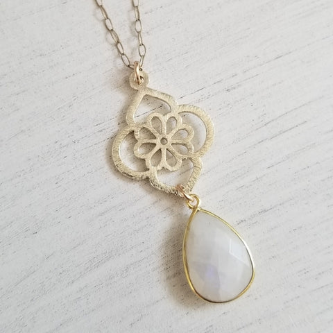Mother of the Bride Gift, Gold Moonstone Pendant Necklace
