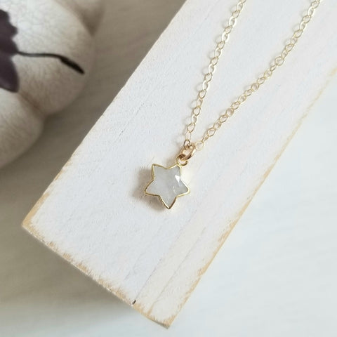 Dainty Gold Moonstone Star Necklace, When You Wish Upon a Star
