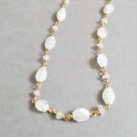 boho choker, Moonstone beaded necklace