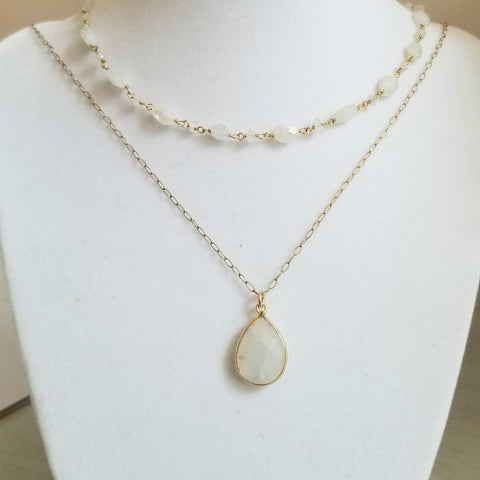 Moonstone Beaded Necklace, Boho Gemstone Necklace, Minimalist Layering Necklace