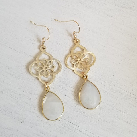 Gold Gemstone Statement Earrings for her, Wedding Earrings
