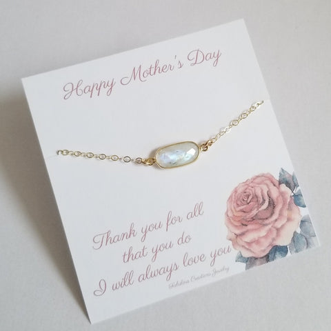 Gift for Mom, Gold Moonstone Bracelet