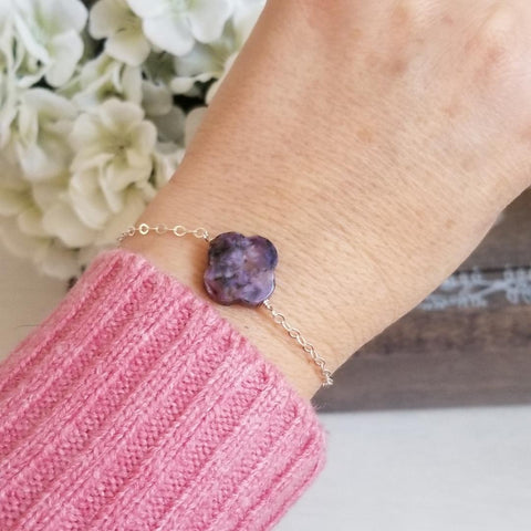 Dainty Natural Charoite Stone Bracelet, Sterling Silver or Gold Filled