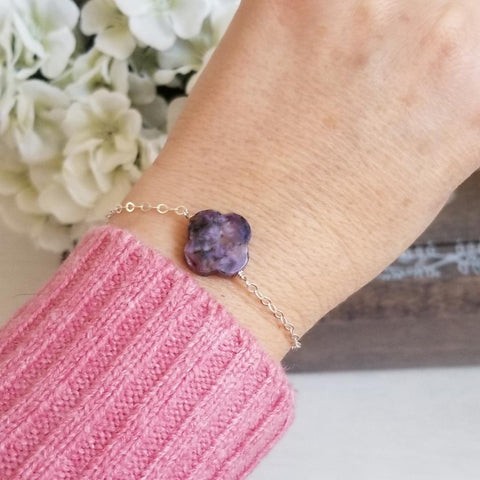 Dainty Charoite Bracelet, Sterling Silver Gemstone Bracelet Handmade in the USA, Spiritual Jewelry for women