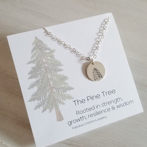 Pine Tree Charm Necklace, Inspirational Necklace with Card Set
