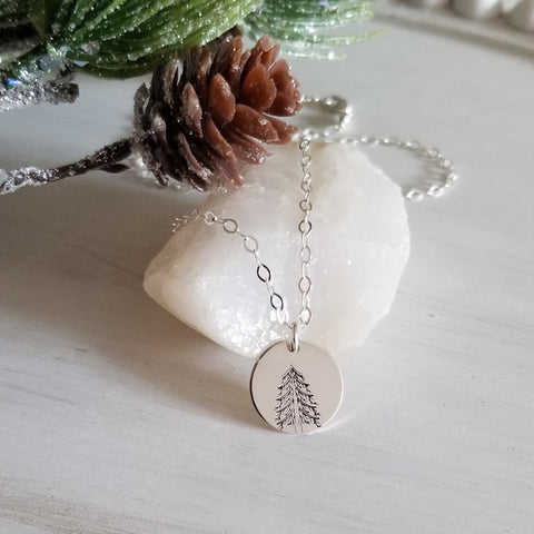 Pine Tree Charm Necklace, Inspirational Necklace with Card Set