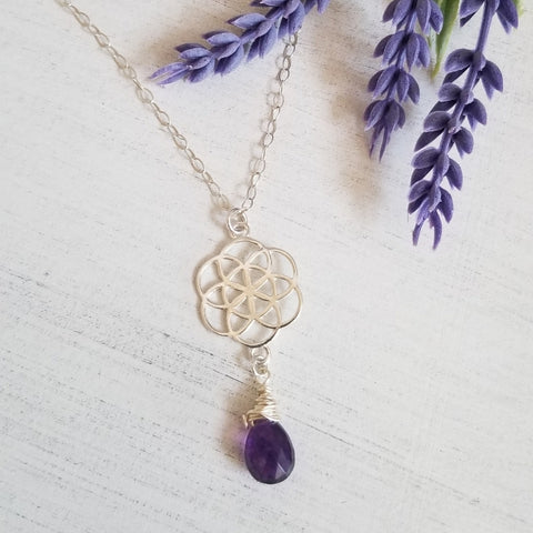 Amethyst Pendant necklace, Circle of Life necklace