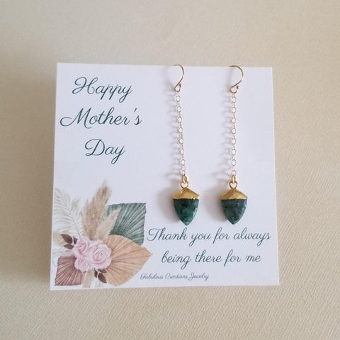 Gold Emerald Earrings, Earrings for Mom, Mother's Day Gift