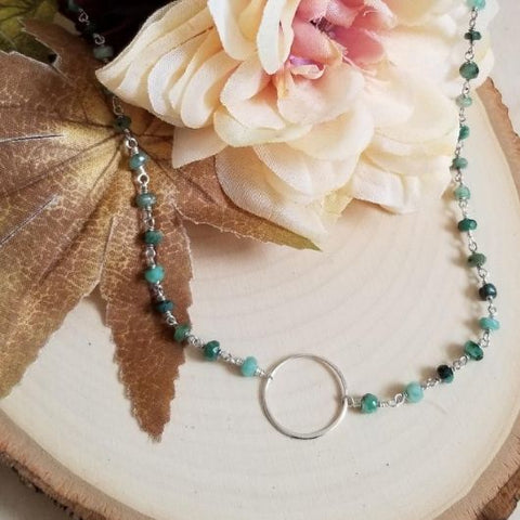 emerald necklace, karma necklace, sterling silver handmade