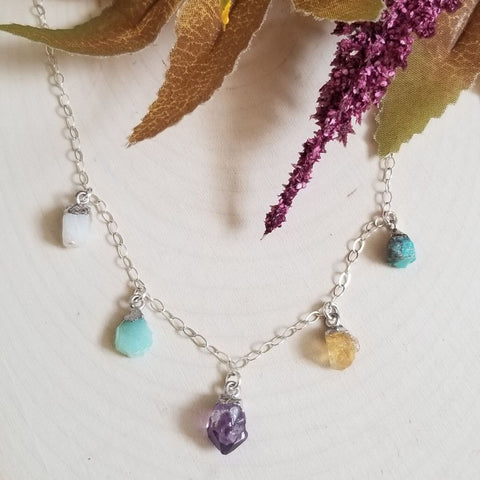 Personalized Mothers Necklace, Raw Birthstone Necklace, Gift for Mom