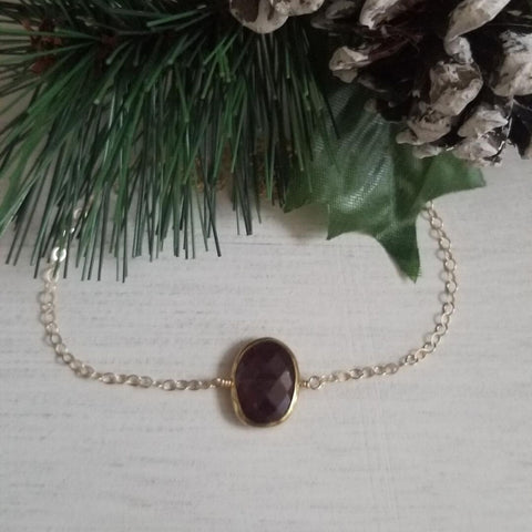 birthday gift, Valentines Day gift, gift for Mom, Gold Garnet Bracelet