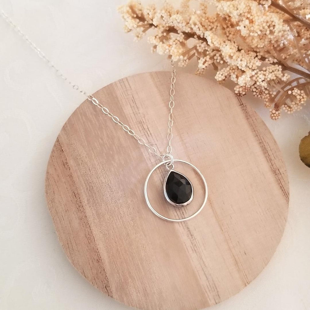 Black Onyx Necklace, Onyx Pendant, Sterling Silver Black Stone Necklace