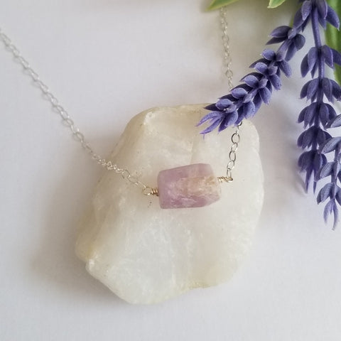 Natural Kunzite Necklace, Pink Stone Healing Crystal Necklace