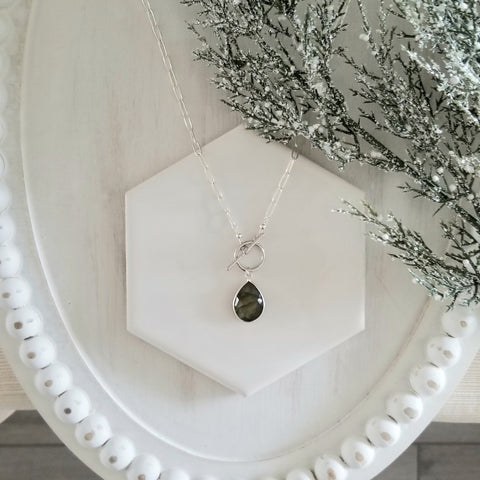 Labradorite Necklace, Sterling Silver Paperclip Chain Necklace