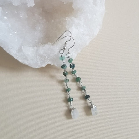 Raw Moonstone Earrings, Long Boho Earriings, Gemstone Earrings Handmade in the USA