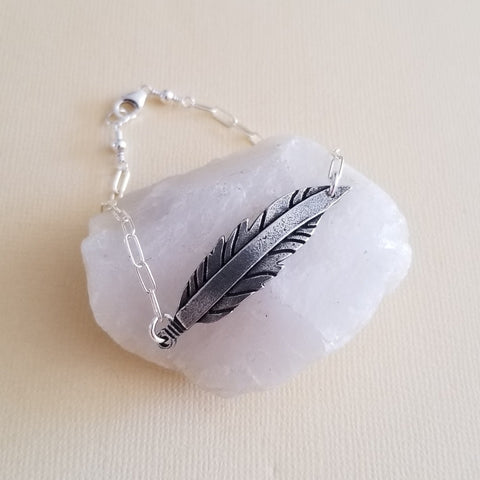 Silver Boho Feather Bracelet