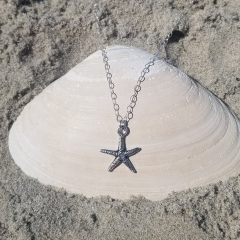 Silver Starfish Charm Necklace, Tropical Jewelry