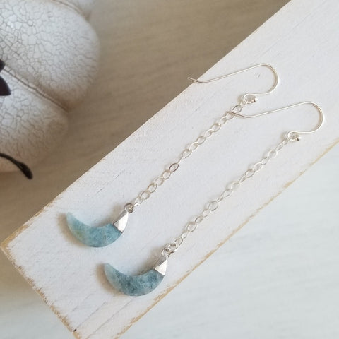 Aquamarine  Crescent Moon Earrings, Sterling Silver or Gold Filled