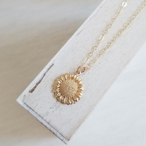 Gold Sunflower Charm Necklace