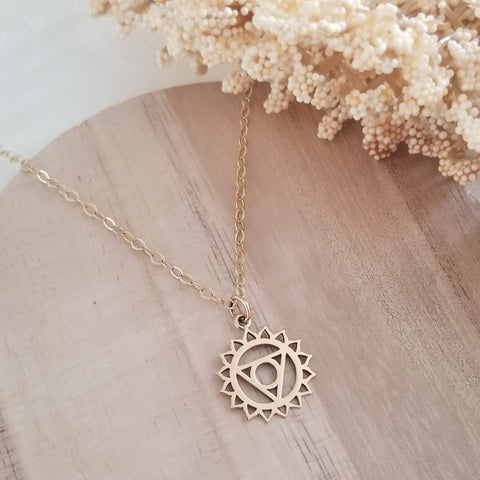 Gold Throat Chakra Necklace for women, Spiritual Jewelry Handmade in the USA