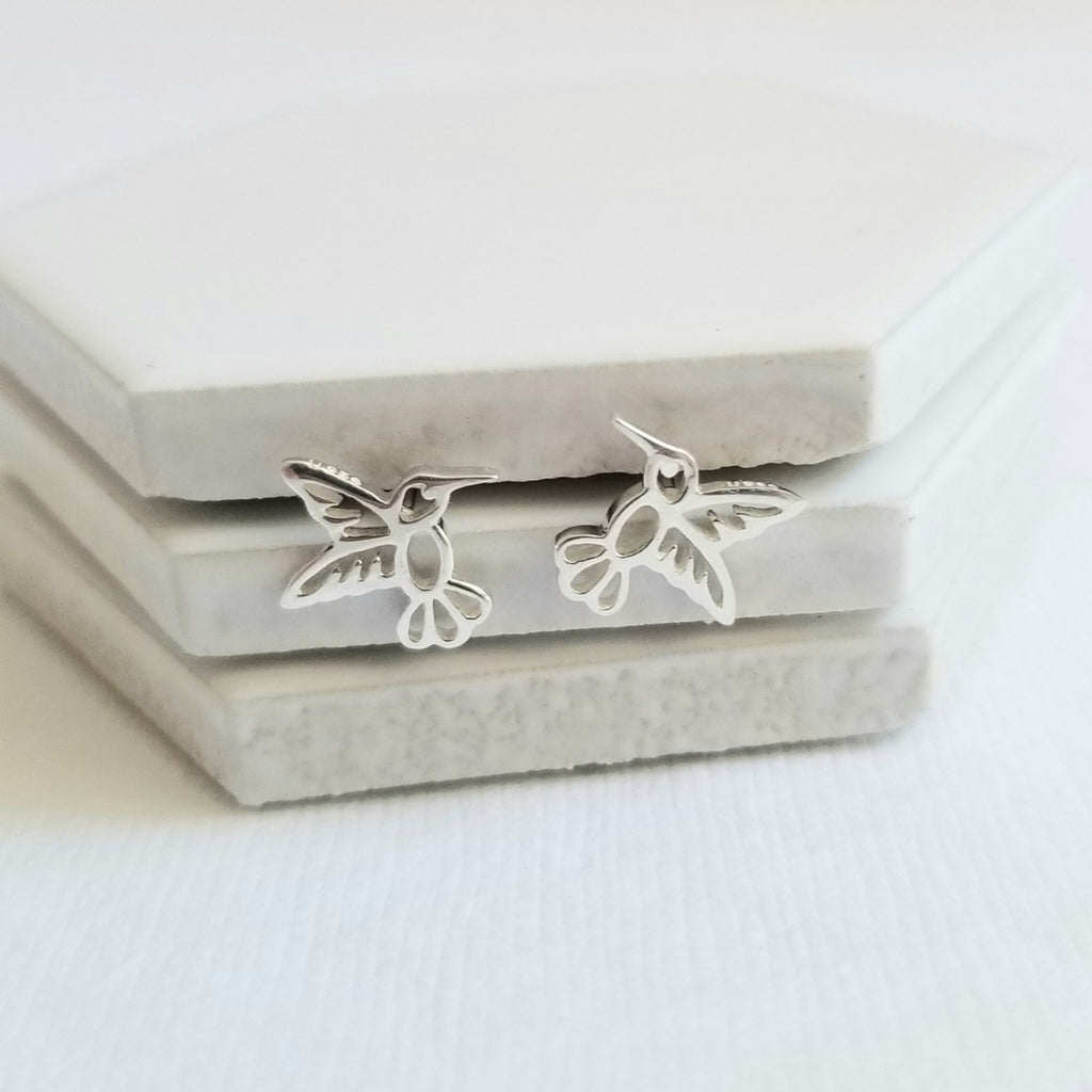 Tiny Sterling Silver Hummingbird Stud Earrings