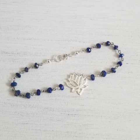 Lapis Lazuli Bracelet with Lotus Charm