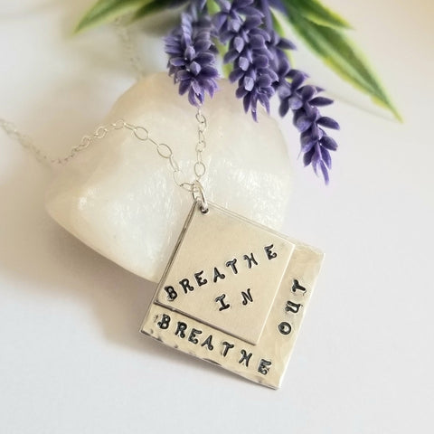 Breathe In Breathe Out Necklace, Jimmy Buffet, Custom Hand Stamped Necklace