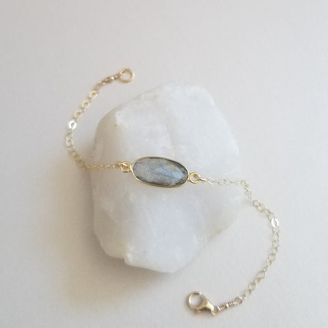 Delicate Gold Natural Labradorite Bracelet for Her