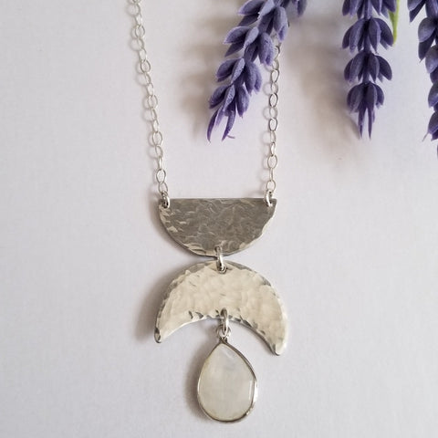 Modern Geometric Moonstone Pendant Necklace, Edgy Boho