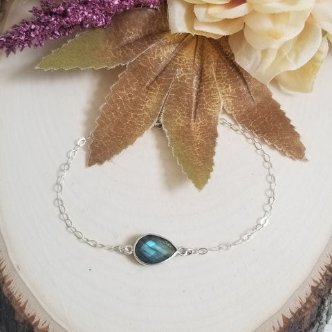 Sterling Silver Labradorite Bracelet, Dainty Gemstone Bracelet