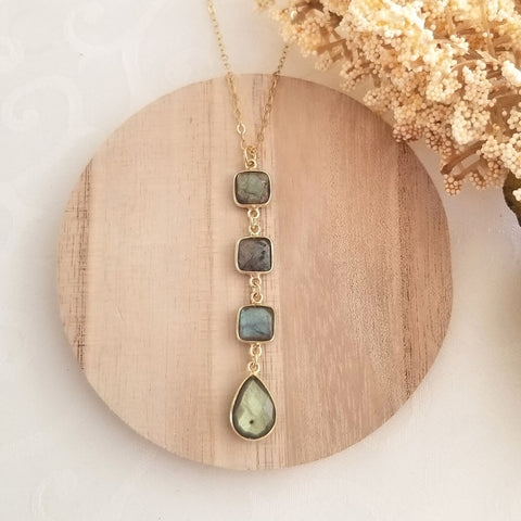 Labradorite Center Drop Necklace, Labradorite Pendant, Statement Necklace