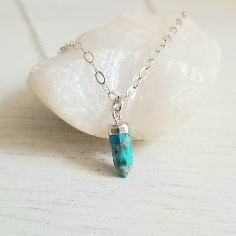 Turquoise Spike Stone Necklace, Boho Style Jewelry