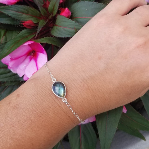 Sterling Silver Labradorite Bracelet, Dainty Gemstone Bracelet