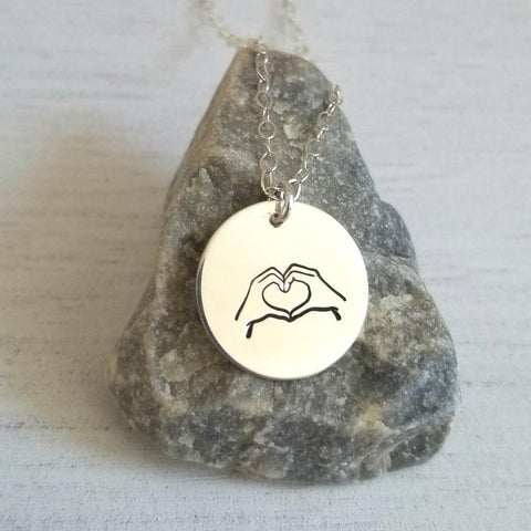 Hands and heart necklace, hand gesture charm necklace