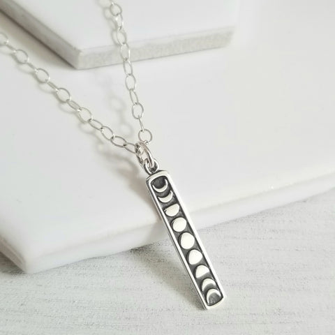 Skinny Bar Necklace, Moon Phases Necklace, Gift for Her
