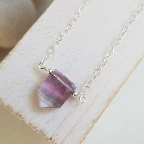 Rainbow Fluorite Crystal Necklace, Sterling Silver or Gold
