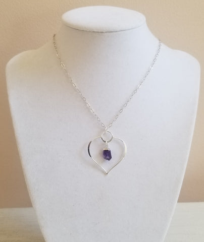 Raw Birthstone Pendant Necklace, Sterling Silver