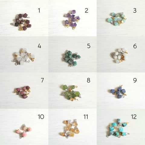 Birthstone Earrings, Raw Gemstone Earrings, Dainty Stone Chain Earrings